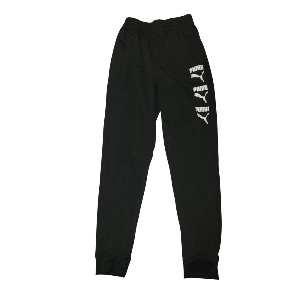 Puma Boys‎ Black Triple Logo Jogger Sweatpants Size L 14-16 Athletic Track Pants